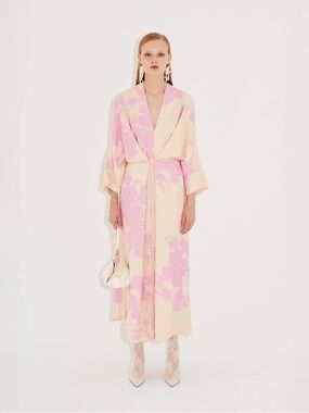Eikō Ai Lotta Kimono Dress - Nude Pink Floral Maxi Dress Size SM NWOT